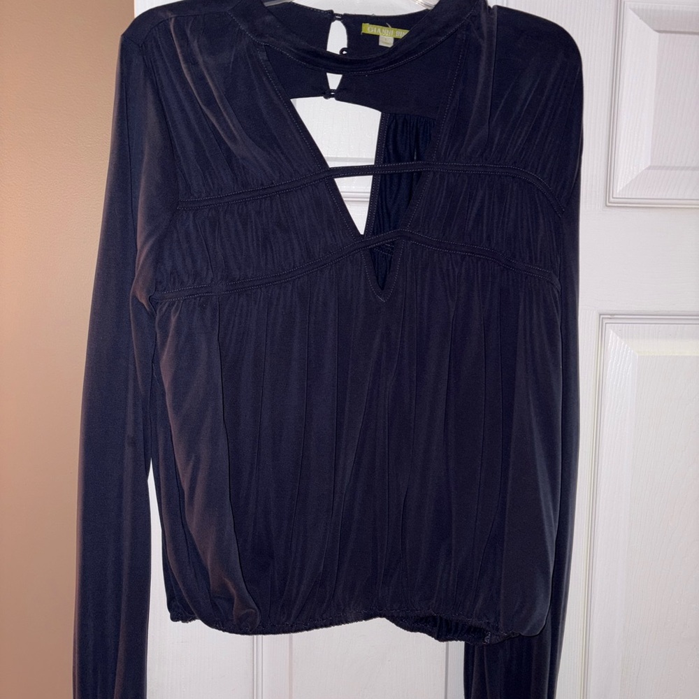 Gianni Bini Black Cut Out Ruched Blouse